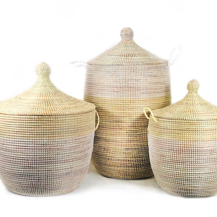 Cesta senegalesa - Dos Tonos Natural y Blanco para venta al por mayor de Mbare Home + Gift