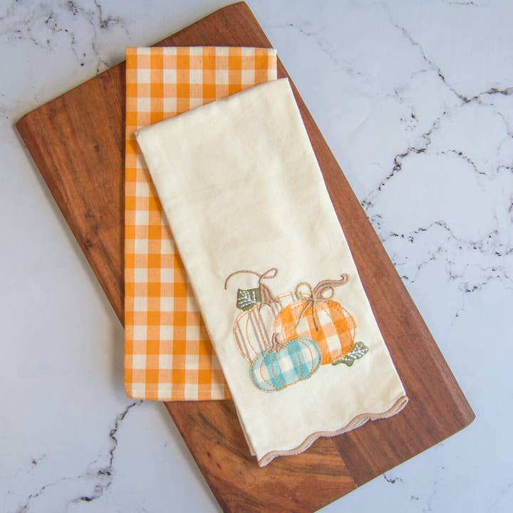 Fall Two Towel Set - Plaid Pumpkins for wholesale by Dunroven House