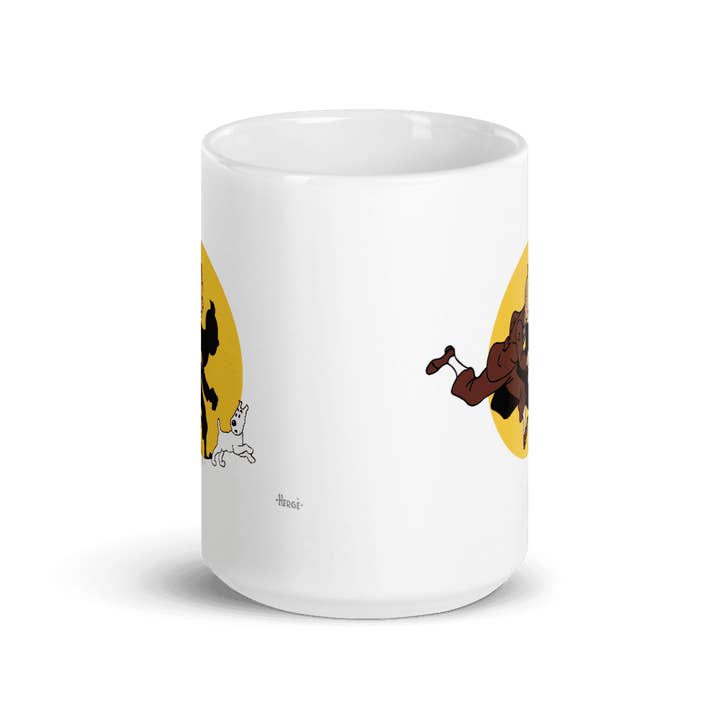 Art-O-Rama Shop - Wholesale Coffee Mug - Tintin and Snowy (Milou) Getting Hit By A Spotlight Mug5