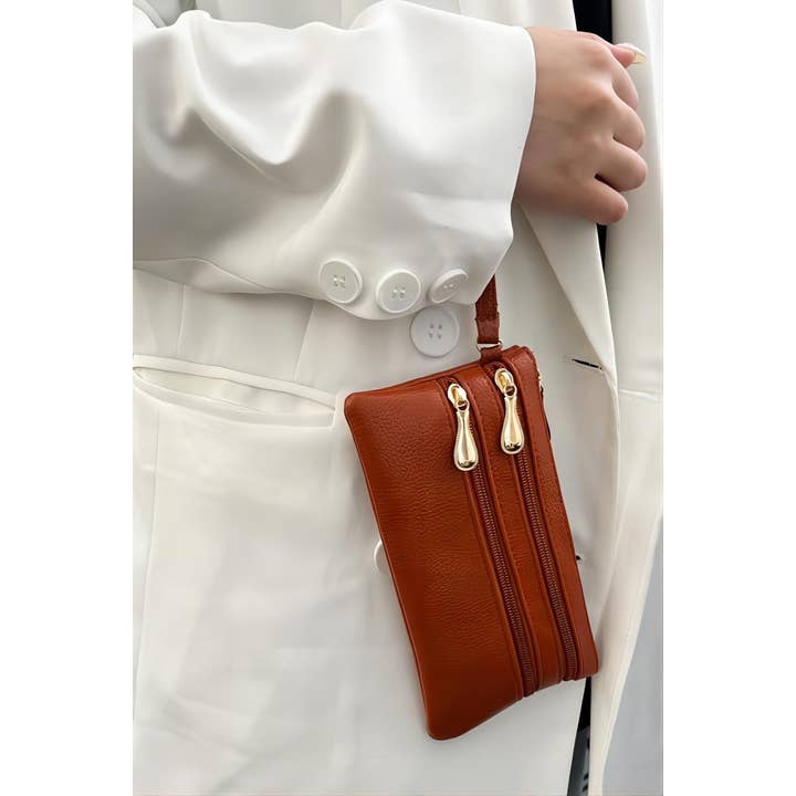 42POPS - Wholesale Wallet - Women's - ,..SI-26468 Vegan Leather Triple Zipper Wrist Wallet Clutch