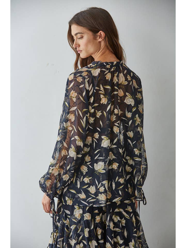 Navy Multi L9040 | Woven Polyester Floral Print Button Down Top for wholesale on Faire3
