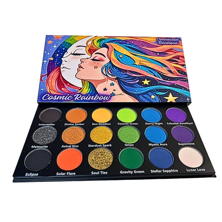 Connected Boutique - Wholesale Eyeshadow Palette - Cosmic Rainbow 18‑Shade Eyeshadow Palette – Celestial Hues & Glitter5