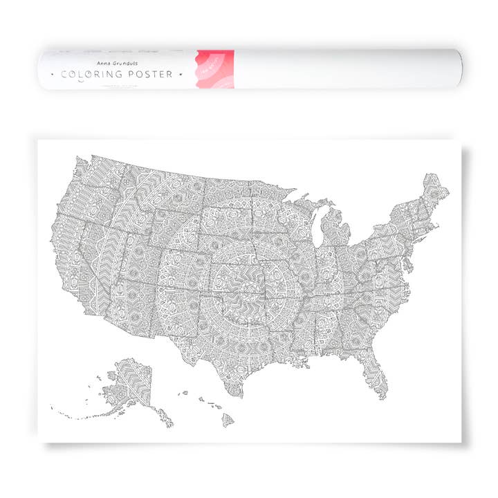 Mandala United States Coloring Map for wholesale by Anna Grunduls Design