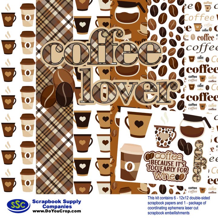 Coffee Lover 12 x 12 Scrapbook Paper & Embellishment Kit by SSC Designs - 3 Kits for wholesale by SSC Wholesale