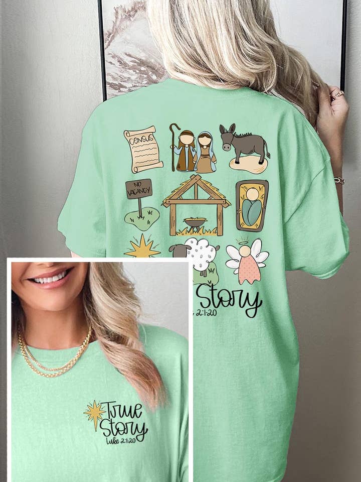 TRUE STORY NATIVITY CAMISETA DE ALGODÃO PESADO por atacado de COLORBEAR