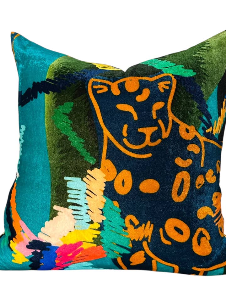 Jungle Party Silk Velvet Pillow Cover for wholesale by Winton and Waits