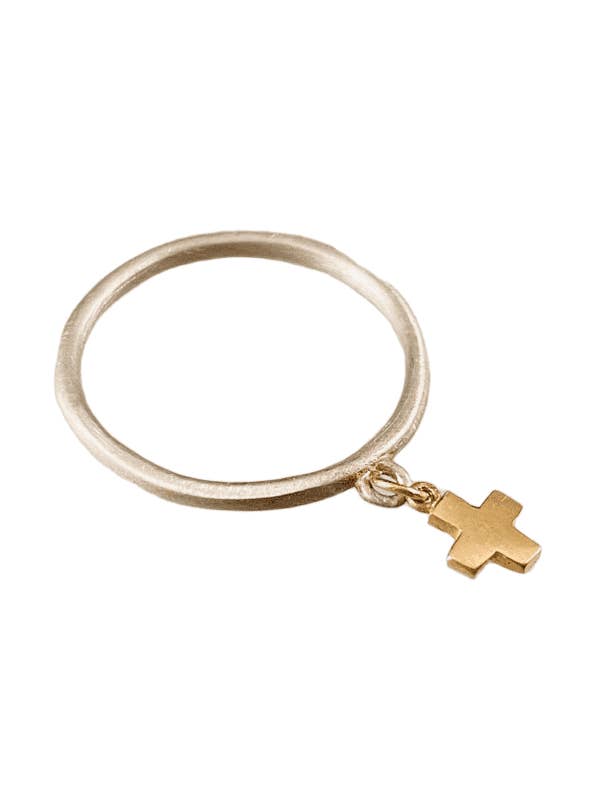 Sterling & 14K Gold Tiny Cross Charm Ring for wholesale by GK Designs