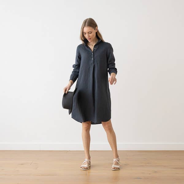 LinenMe - Wholesale Dress - Women's - Linen Dress Anthrazite Camilla1