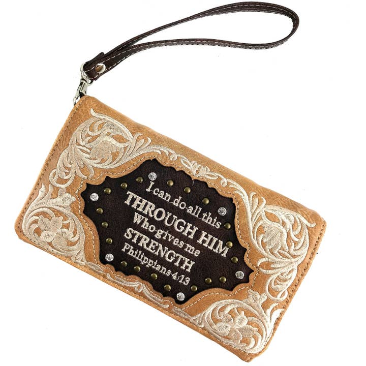 Lunar Deer – wholesale Axelväska - Dam – Bible Verse Philippians 4:13 Broderi Crossbody plånbok