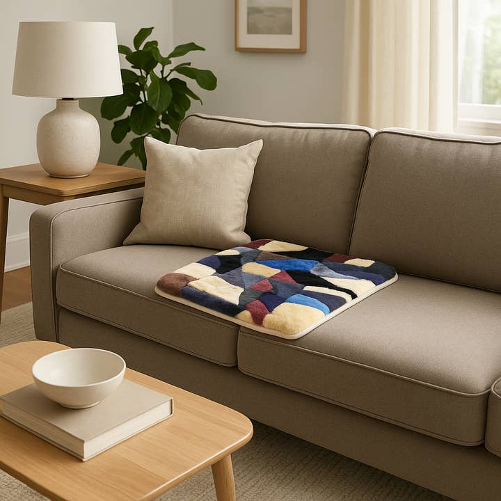 Genuine Australian Sheepskin Seat Cushion – Multicolor Patch for wholesale by SHEEPSKIN ELITE