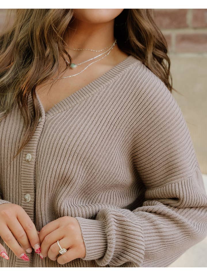 Indie & Co. | Women's Apparel - Wholesale Cardigan - Women's - Fern Sweater Cardigan - Mocha | Ribbed Cardigan | Sweater3