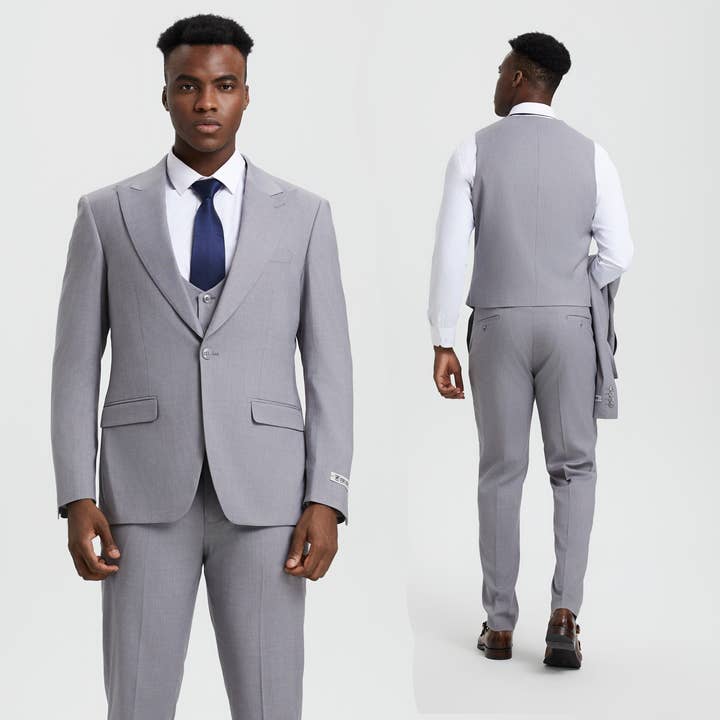 Suits America - Wholesale Suit Set - Men's - Stacy Adams U-Vest Hybrid Fit Suit Expandable Waist, Lt Grey