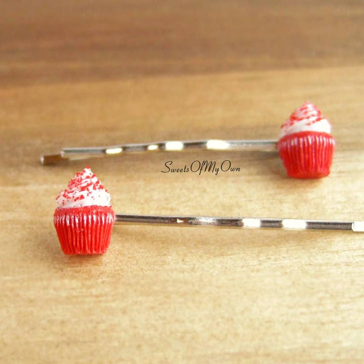 Red Velvet Cupcakes - Hair Clips - Cupcake Accessory for wholesale by Sweetsofmyown