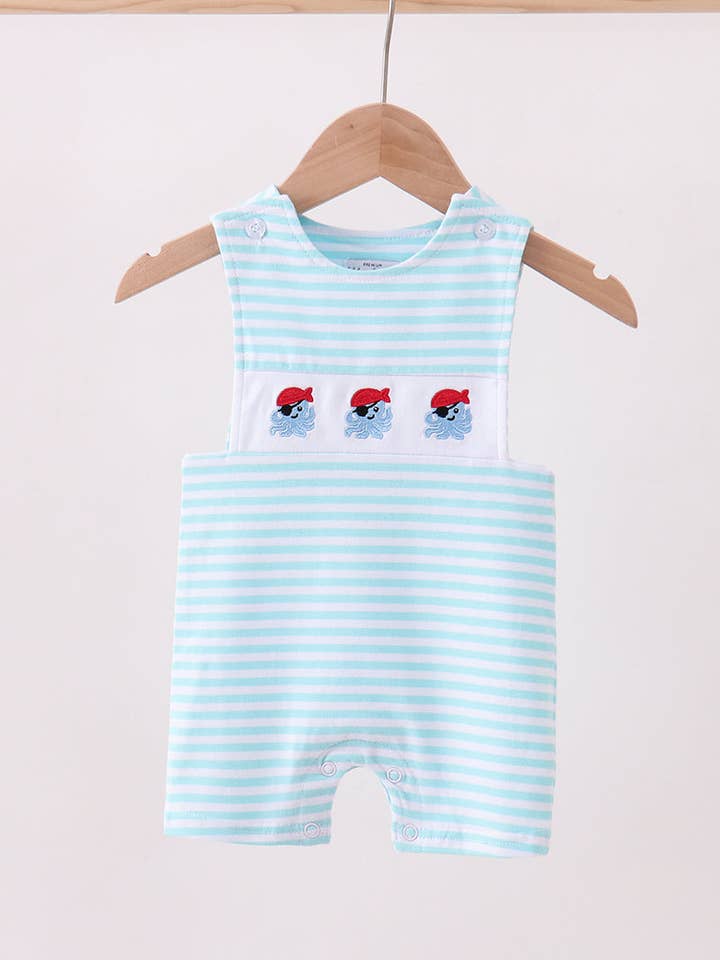 Blå bläckfiskbroderi randig jonjon för wholesale av Aspen Rain Boutique