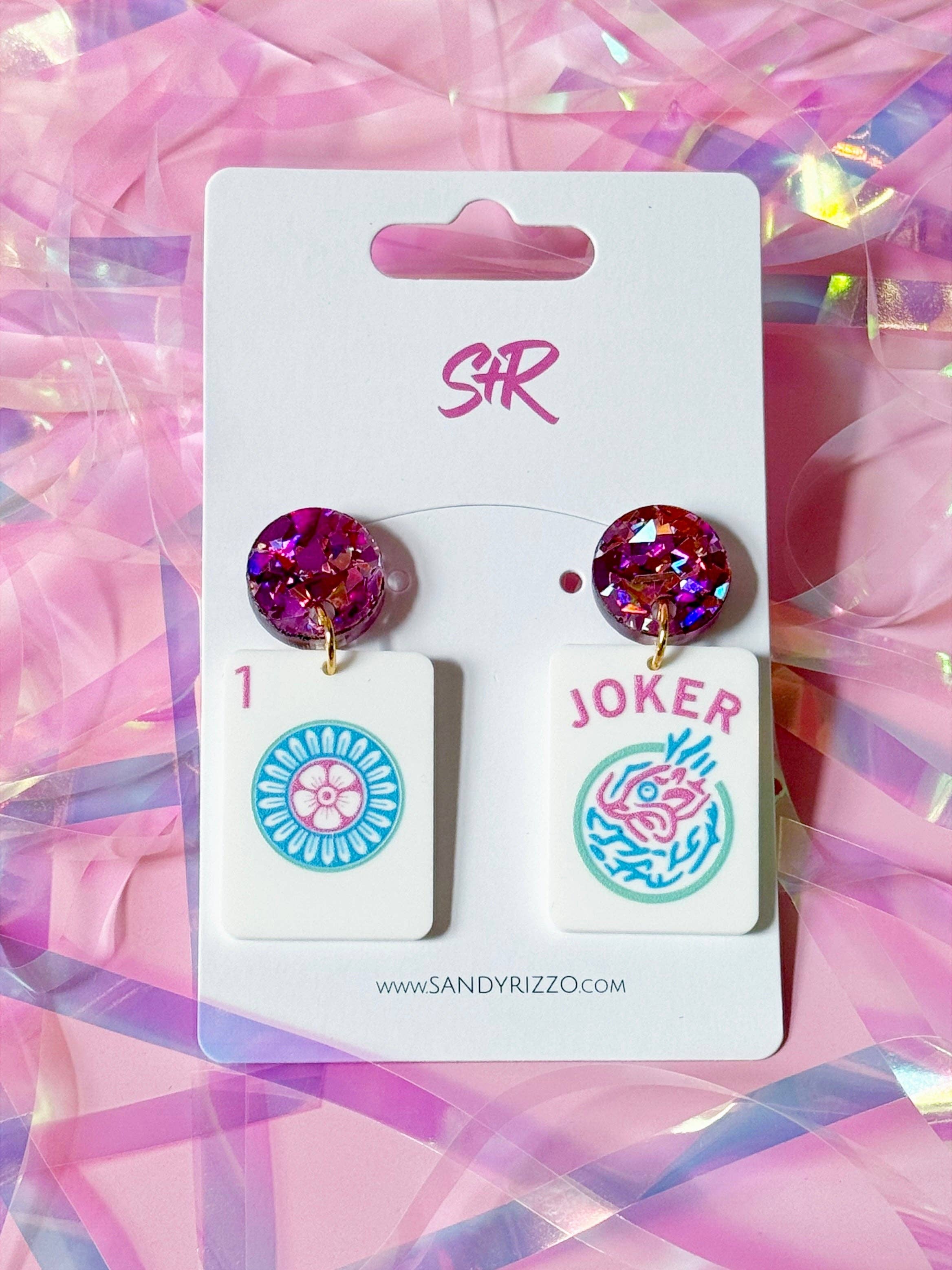 Sandy + Rizzo - Vente Boucles d'oreilles pendantes - Boucles d'oreilles pendantes en acrylique Mahjong de fête2