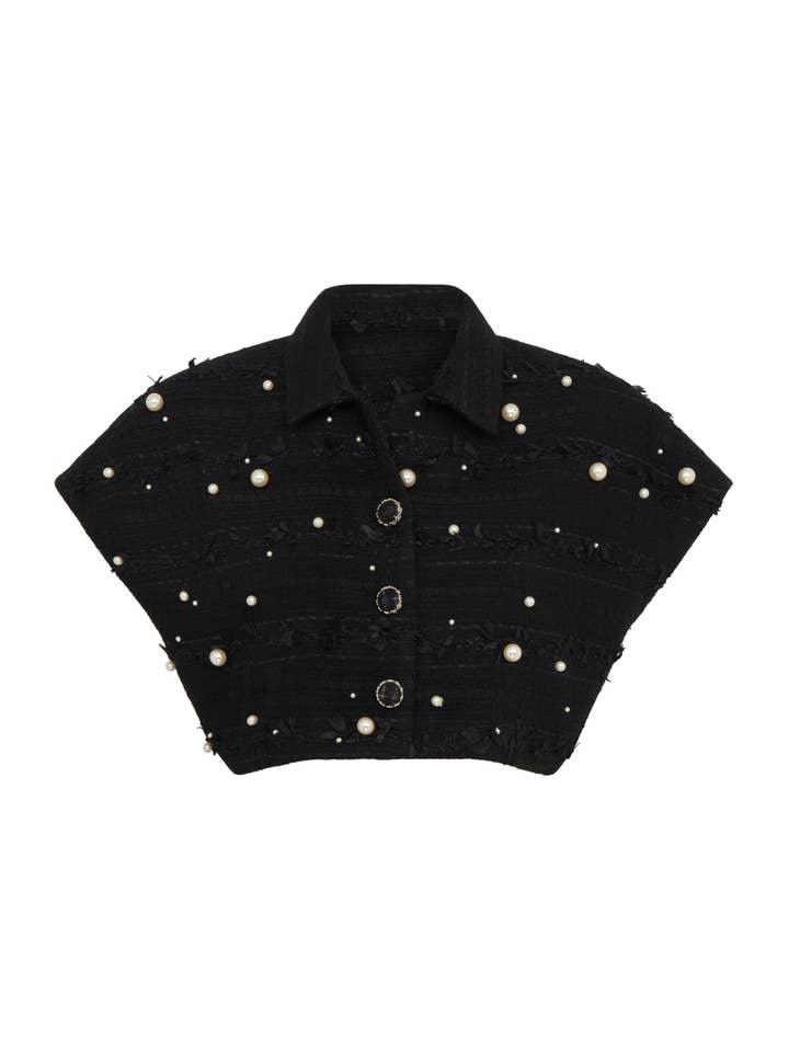 Kort vest met imitatieparels in zwart voor wholesale door SOUR FIGS LONDON