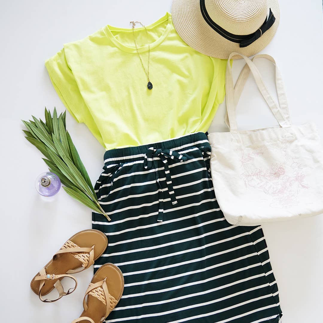 42POPS – Großhandel Rock – Damen – .Stripe Self Tie Tulpen-Saum Rock13