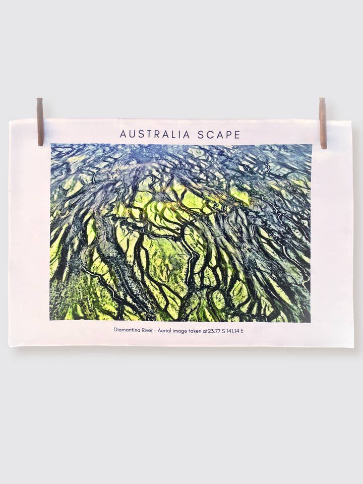 Diamantina River tea towel for wholesale by Australia Scape