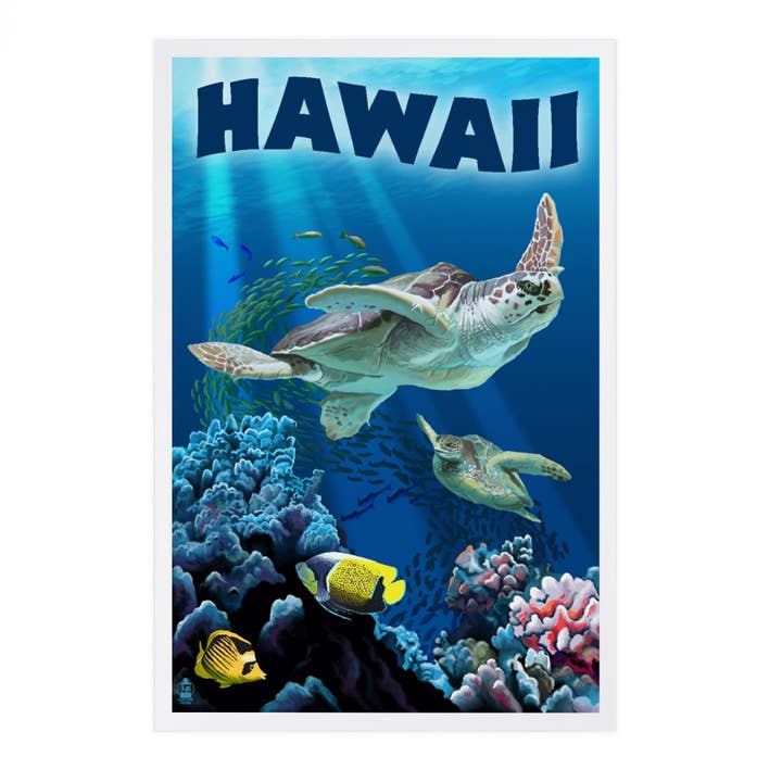 CARTES POSTALES PREMIUM Hawaï, Tortues de mer nageant pour la vente par Lantern Press