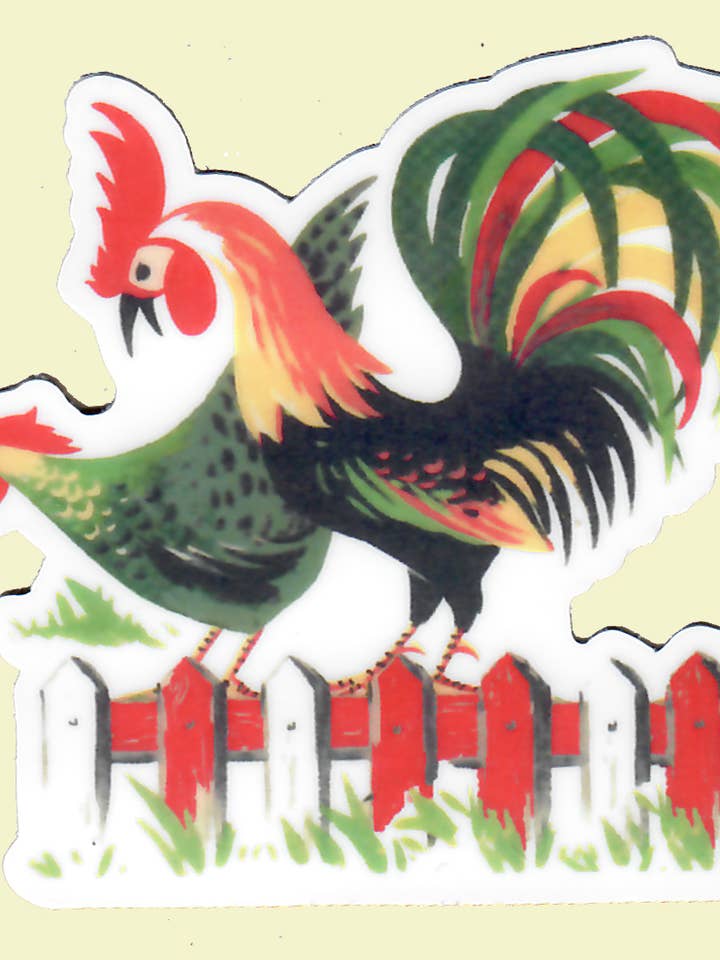 Autocollant rétro coq Henpecked pour la vente par Red and White Kitchen Company