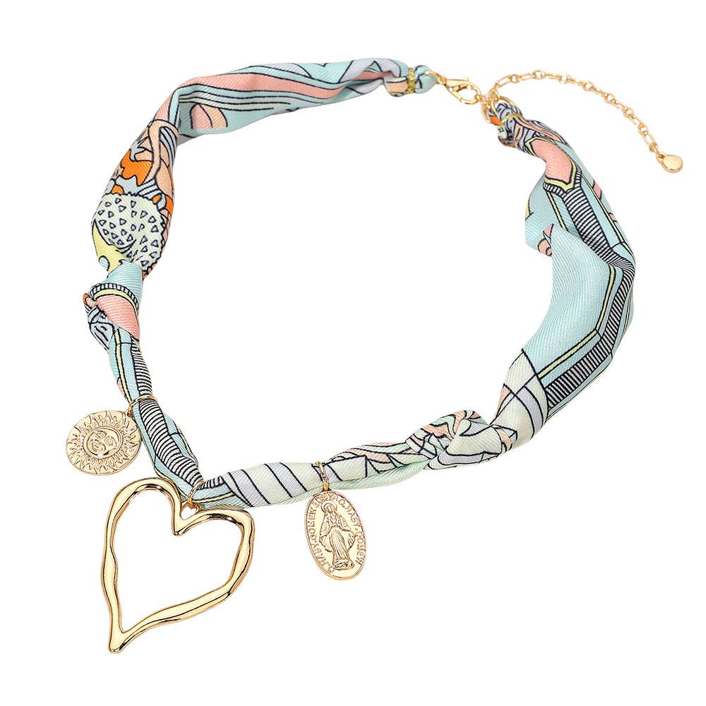 Sensibling Corp. - Vente Colliers à pendentif - Collier en tissu avec médaillon religieux en métal, charme de soleil et cœur ouvert.1