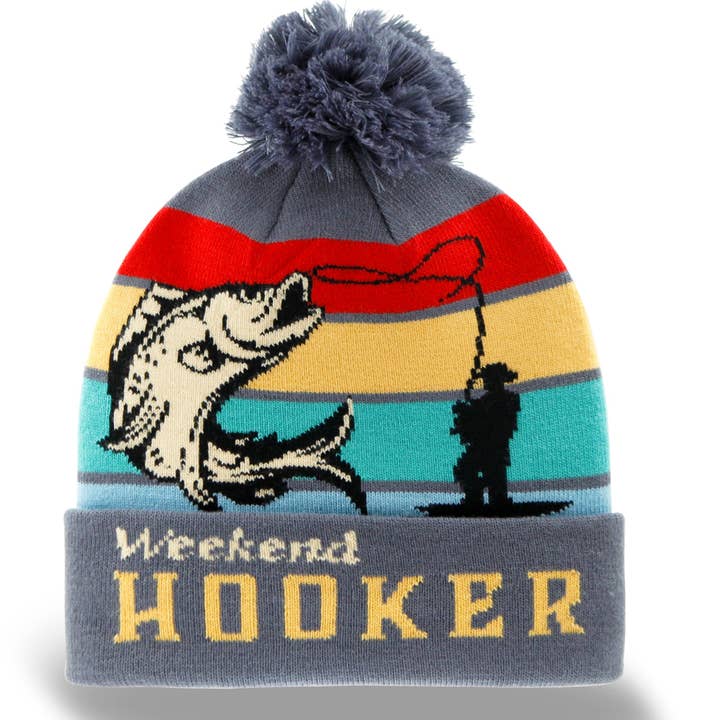 Northern Icons Creations INC - Wholesale Beanie - Unisex - Weekend Fishing Hook Beanie Knit Winter Hat with Pom Pom for Outdoor Anglers1