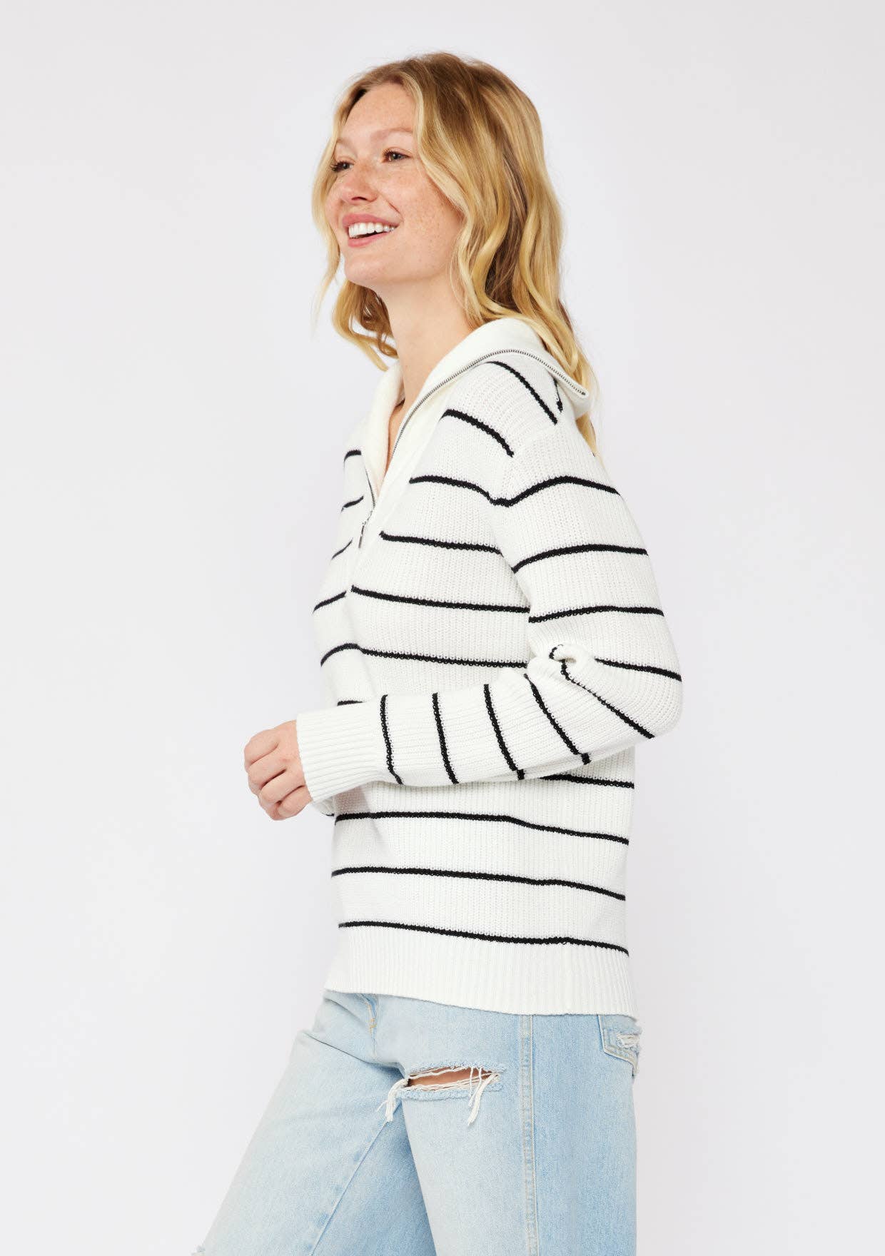 Lovestitch - Wholesale Knit Sweater - Women's - V-Neck Stripe Sweater with Zipper9