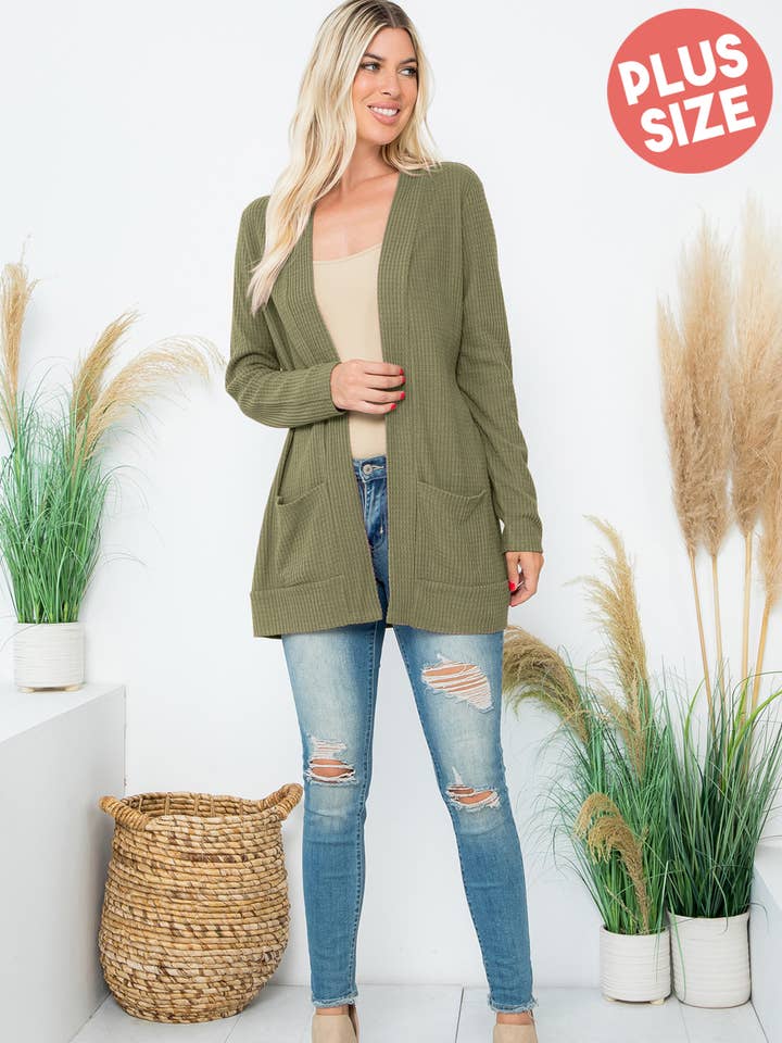 TALLA GRANDE CARDIGÁN DE MANGA LARGA CON BOLSILLOS LATERALES Y ABIERTO AL FRENTE para venta al por mayor de You & Me