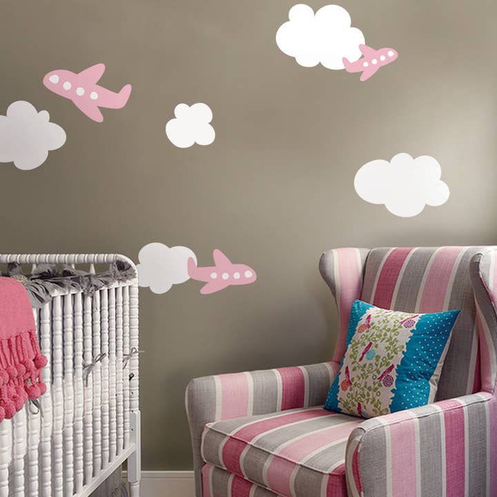 Simple Shapes - Wholesale Wall Decal/Stickers - Airplane Wall Decals with Clouds2