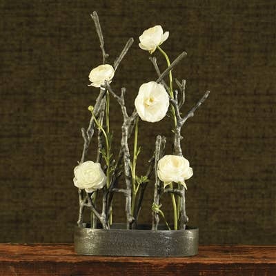 HomArt - Vendita all'ingrosso Vasi - Vaso con rami scultorei, in metallo, ovale, nichel4