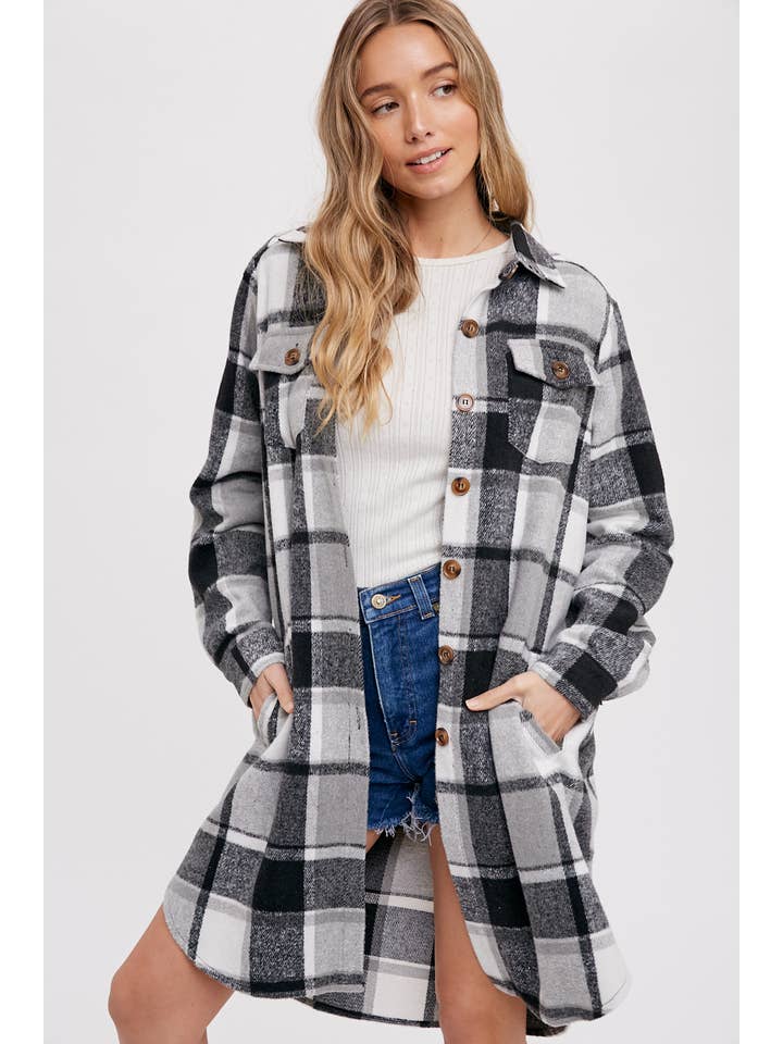 Bluivy - Wholesale Shirt Jacket/Shacket - Women's - FLANNEL PLAID LONGLINE SHACKET