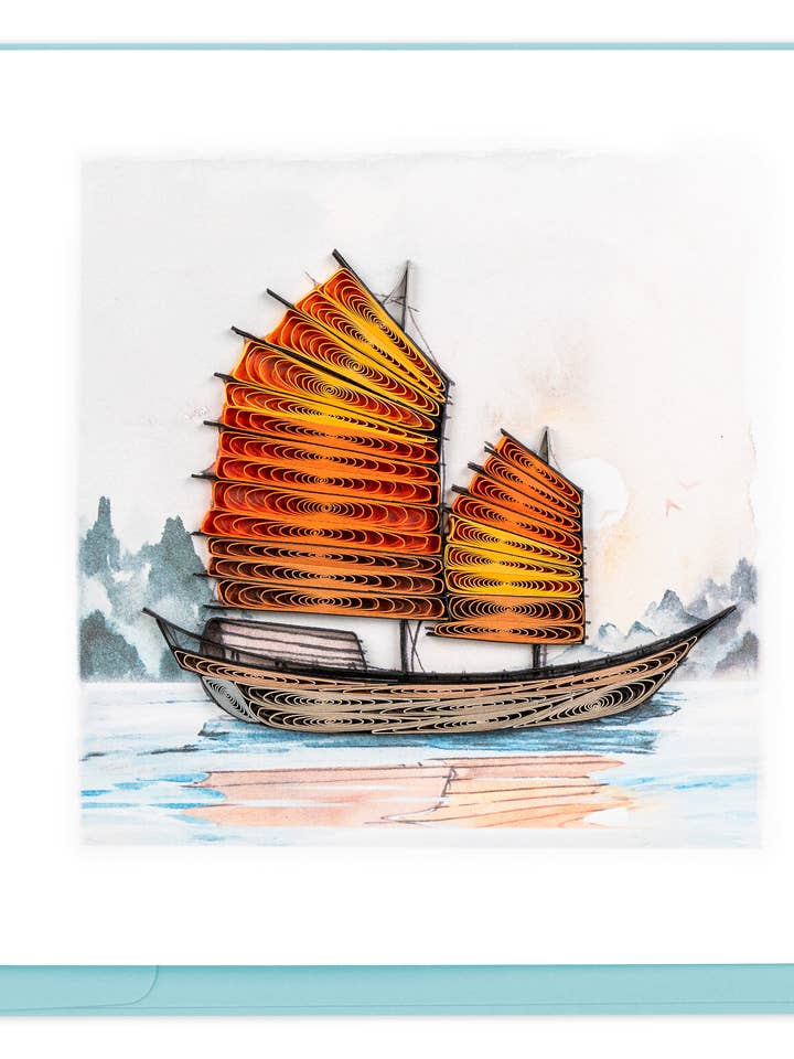 Quilled Sampan Greeting Card for wholesale by Quilling Card