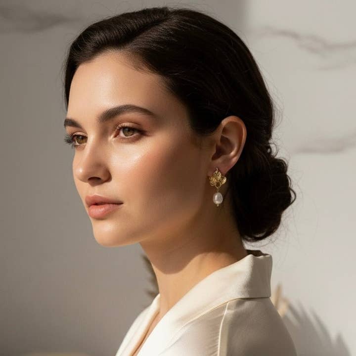 Boucles d’oreilles DAISY en perles d’eau douce et laiton plaqué or 18 carats pour la vente par DUESTELLE ITALIA