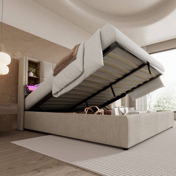 Modern Home Touch – wholesale Bedroom furniture – Upholstered Double Bed Frame with Wireless Charging and Storage23