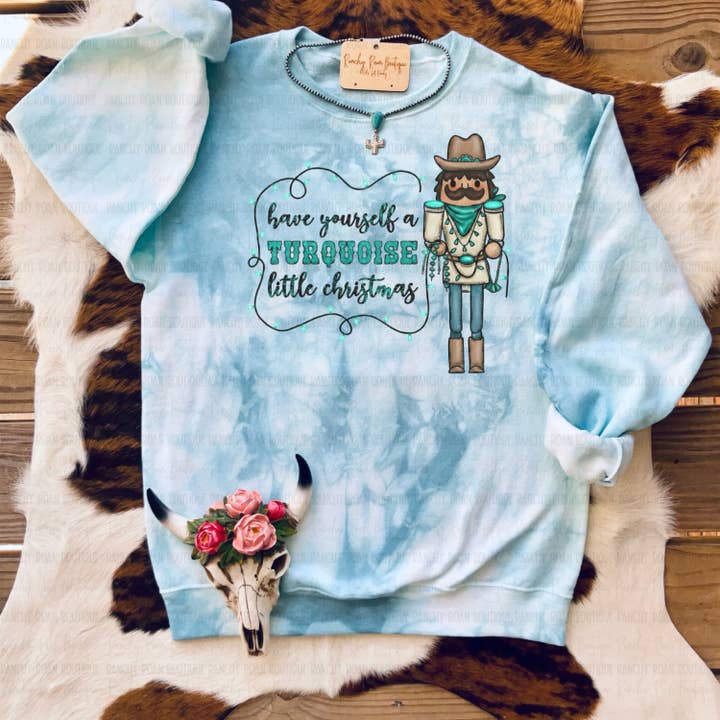 Turquoise Christmas Cowboy Nutcracker Sweatshirt for wholesale by Ranchy Roan Boutique