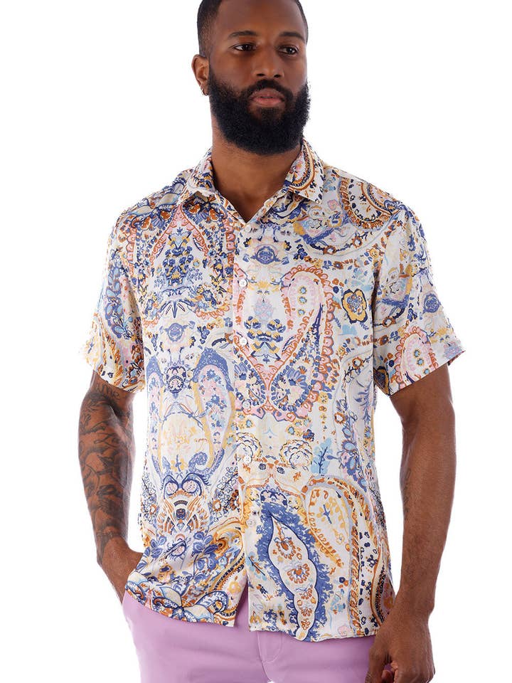 BARABAS - Venta al por mayor Camisa con botones - Hombre - Camisas de manga corta con estampado floral de cachemir para hombre 4SST15