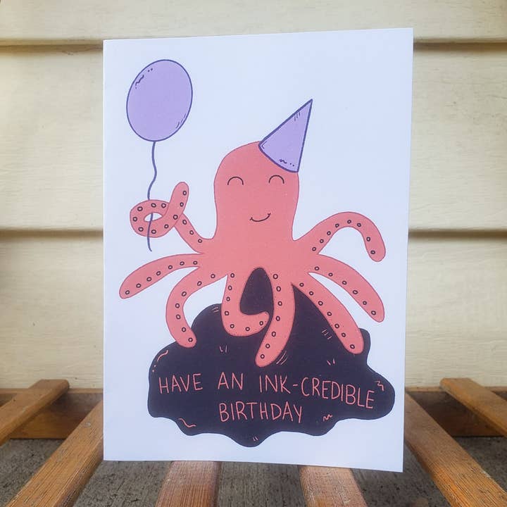 Blæksprutte fødselsdag lykønskningskort for engroshandel hos Spare Room Design Co.
