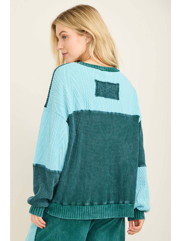 J.Her - Wholesale Knit Sweater - Women's - Mineral Washed Fall Winter Boho block Sweather Top HT679110