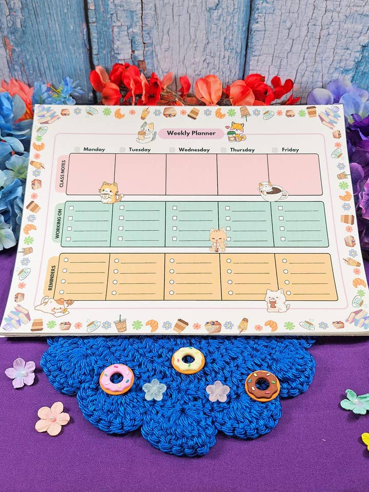 Bloc-notes hebdomadaire Café des Chats 8,5" x 11" - Cadeau pour les amoureux des livres - Bloc-notes pour la vente par Autumnmist Boutique