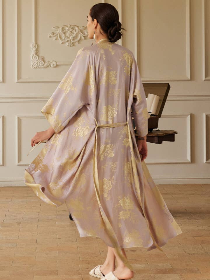 safistyle - Wholesale Robe - Women's - Reversible Lavender & Gold Jacquard Kimono Robe3