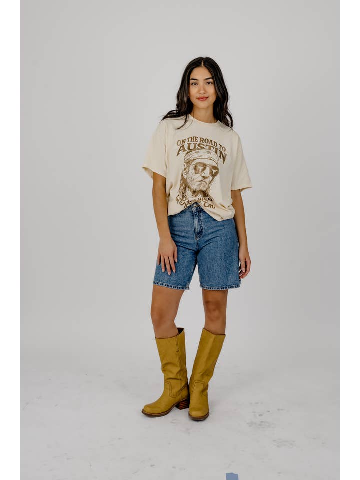 LivyLu - Wholesale Screen Printed T-Shirt - Unisex - Willie Nelson Roll Me Up & Hook Em Horns Thrifted Tee 8