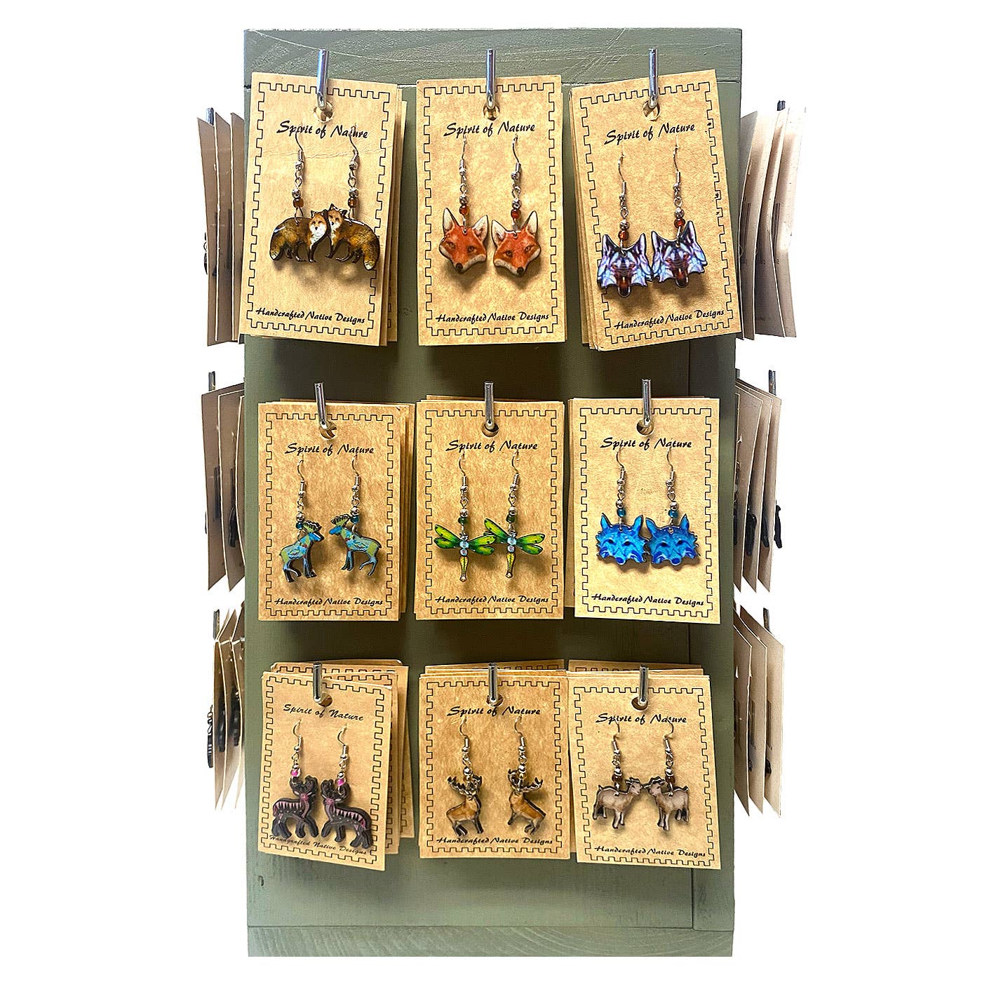 Pichincha - Wholesale Retailer Display - Jewelry - 72 Pcs Wildlife Carded Acrylic Earrings 2-Sided Wood Display4