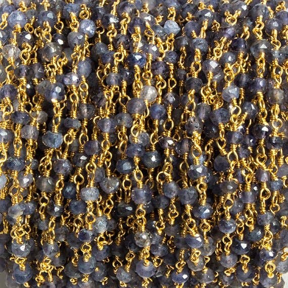 Chaîne en or à facettes en iolite de 4 mm à placer au pied, 34 pièces pour la vente par The Bead Traders