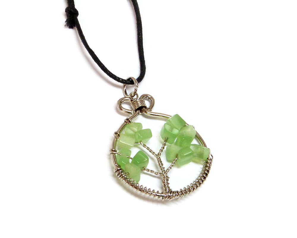 Pichincha - Wholesale Pendant/Charm Necklace - Round Chip Stone Tree of Life Wire Wrapped Pendant Necklace11