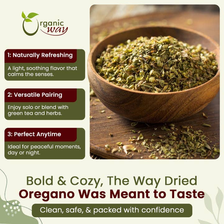 Organic Way LLC - Vente Herbes aromatiques - Feuilles d'origan séchées coupées et tamisées (Origanum vulgare) - Récolte sauvage européenne | Certifié casher | Végétalien, sans OGM et sans gluten | Certifié USDA | Origine - Albanie1