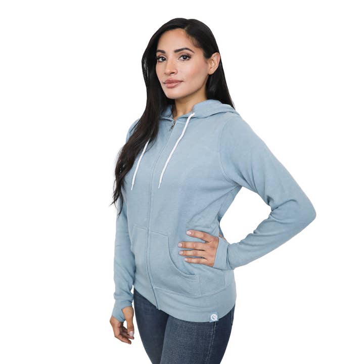 Misty Blue Women's Hero Hoodie Lite for wholesale by Quikflip Apparel