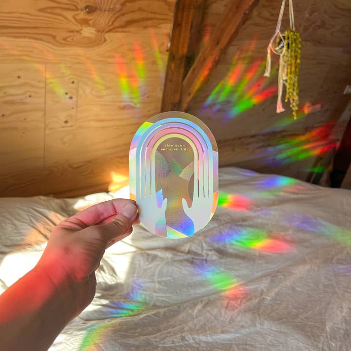 Botanopia - gifts , decor and cards for plant lovers - Wholesale Suncatcher - Rainbow maker sticker - Slow down and soak it up6