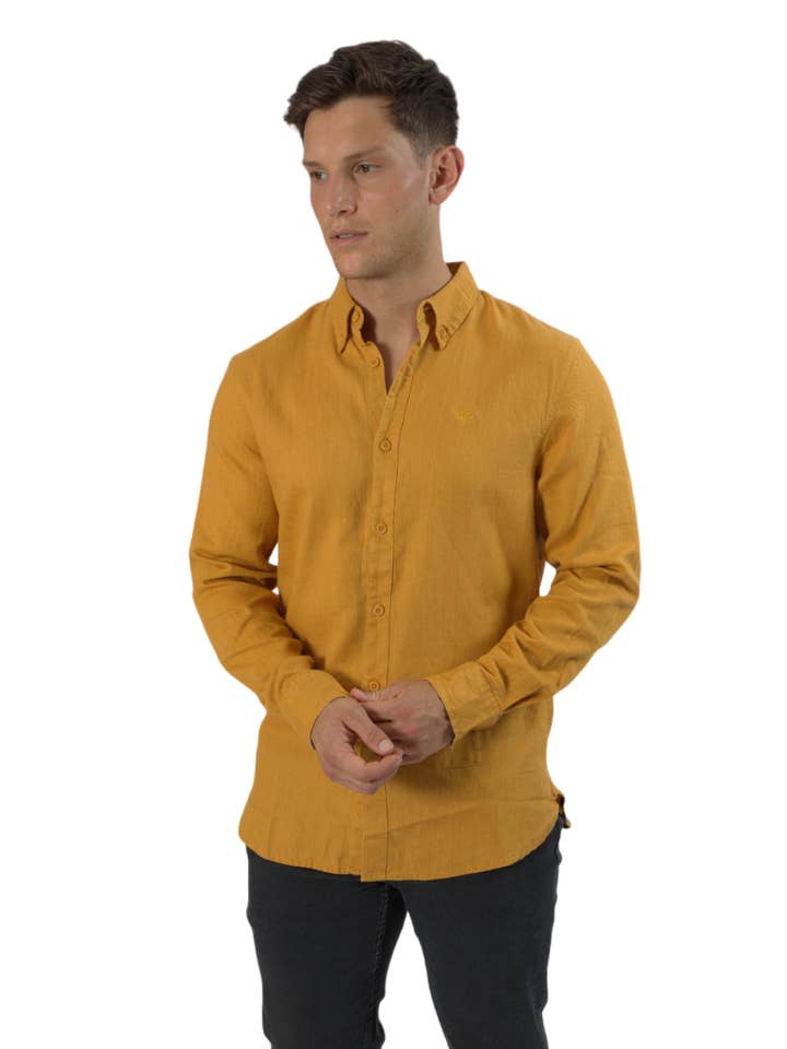 Herre Langærmet Skjorter Regular Fit Top - Rav Guld for engroshandel hos TOPLOOK LONDON