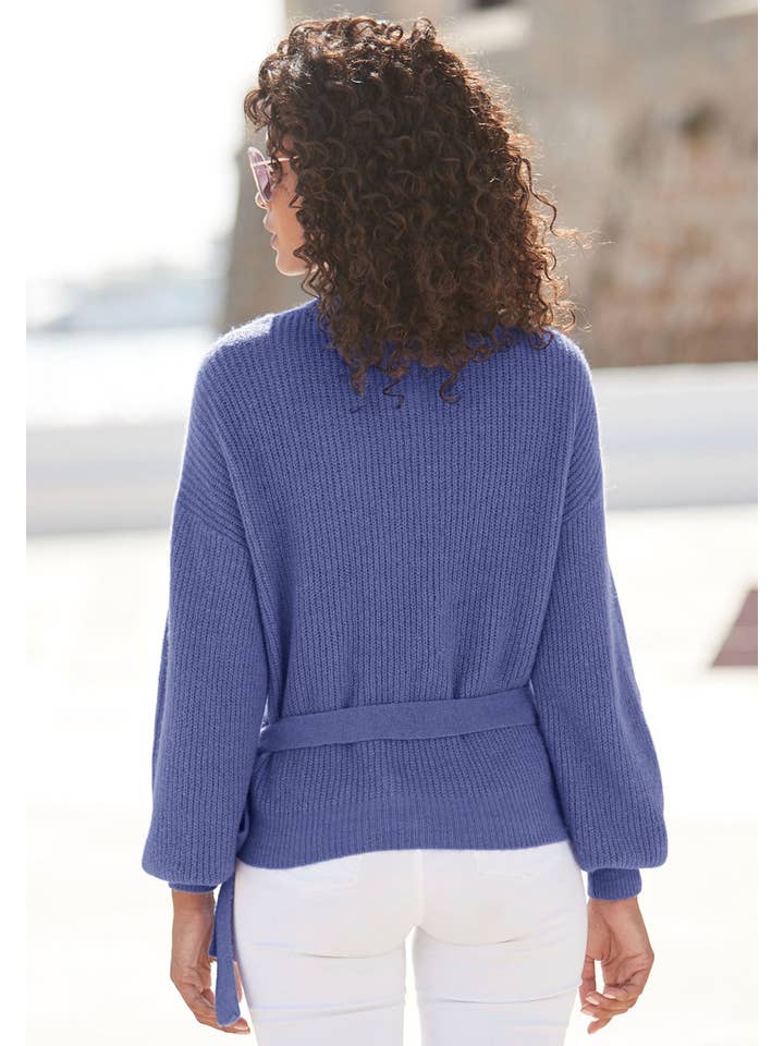 Blue LASCANA Women's Ribbed Wrap Look Sweater for wholesale on Faire1
