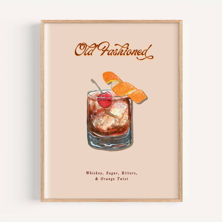 Old Fashioned Cocktail Drink Watercolor Art Print for wholesale by Studio Miller